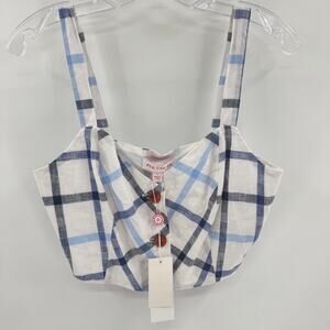Red Carter Check Plaid Sleeveless Cropped Top Sz S Blue White